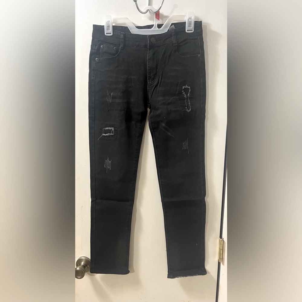 Fred Marshall skinny boys black distressed jeans